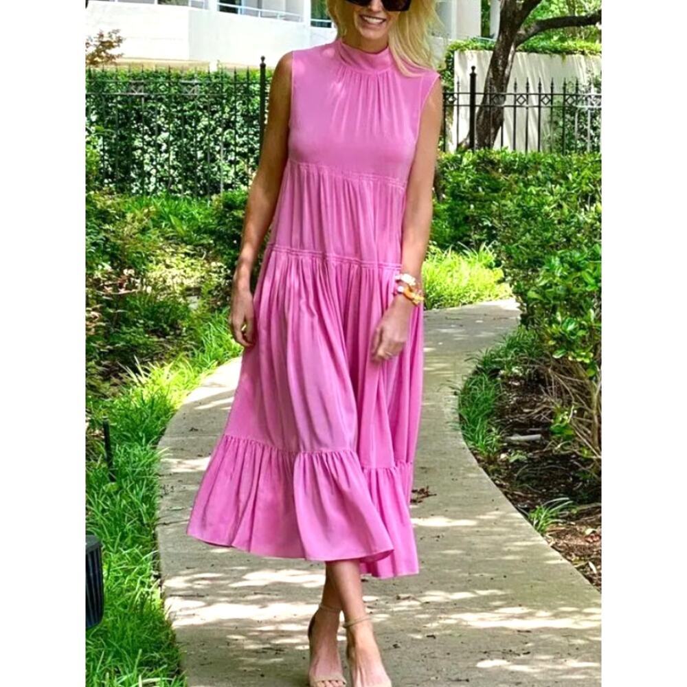 Rochas Silk Pink Tie Neck Dress